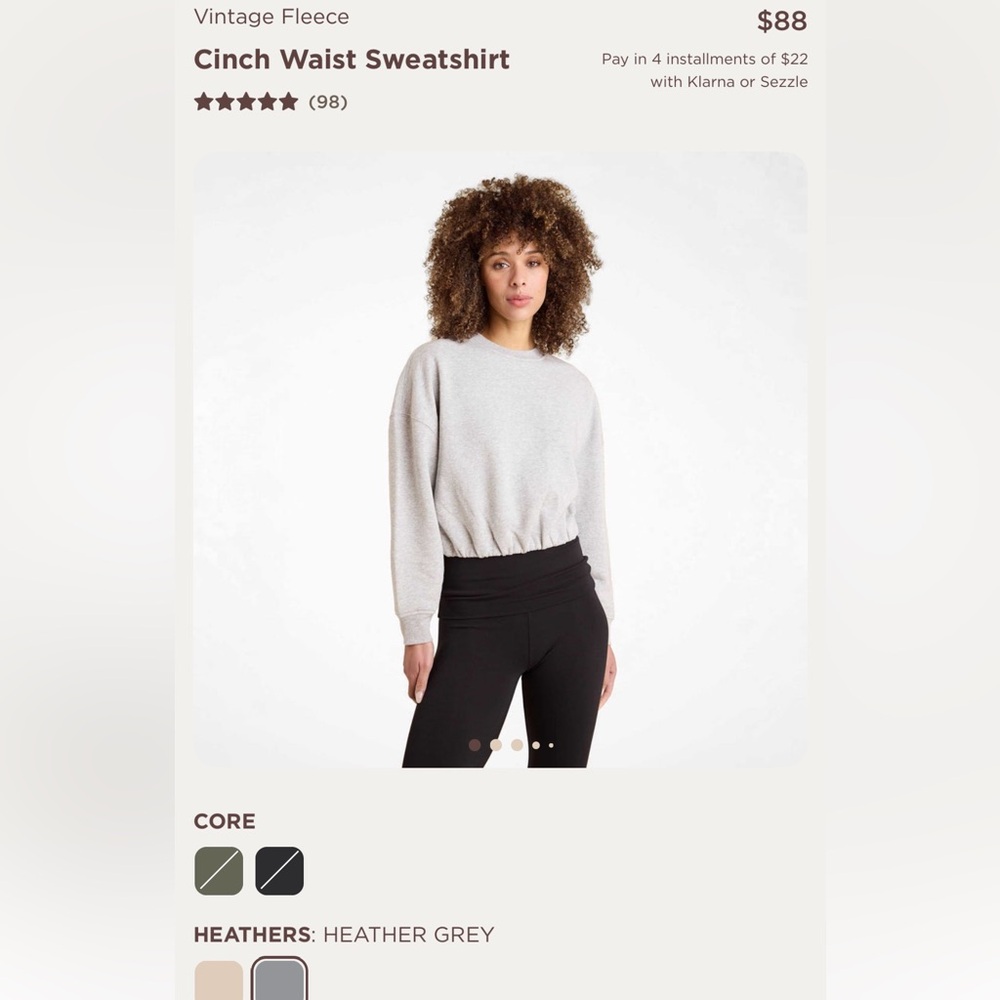 Nuuds Cinch Waist Vintage Fleece Sweatshirt Heather Gray Large Brand NEW
